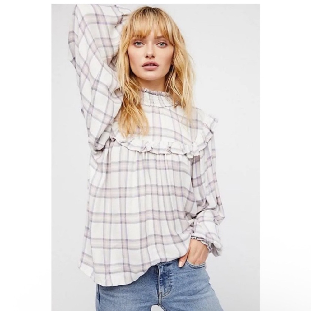 Free People Plaid Charlie Ruffle Women's Top